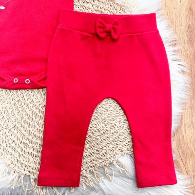  CONJ. DE MALHA 3 PEÇAS - Flores Bordadas e Gola Gripyr - Off White e Vermelho